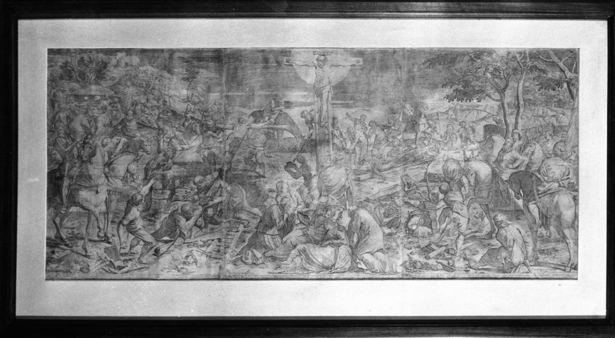 crocifissione di Cristo (stampa composita) di Robusti Jacopo detto Tintoretto, Carracci Agostino (sec. XVI)