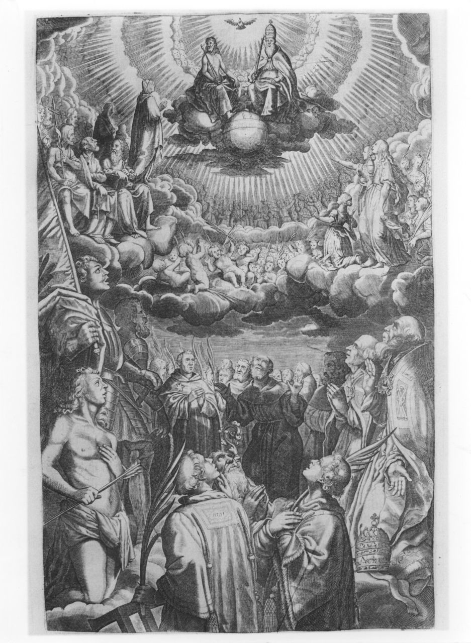 Santissima Trinita in gloria e Santi (stampa) di Pacini Giacomo (sec. XVII)