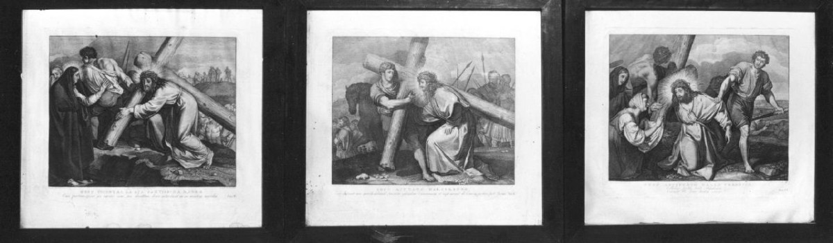 Cristo è aiutato a portare la croce da Simone di Cirene (stampa) di Sabatelli Luigi, Pera Giuseppe, Eredi Benedetto (sec. XIX)