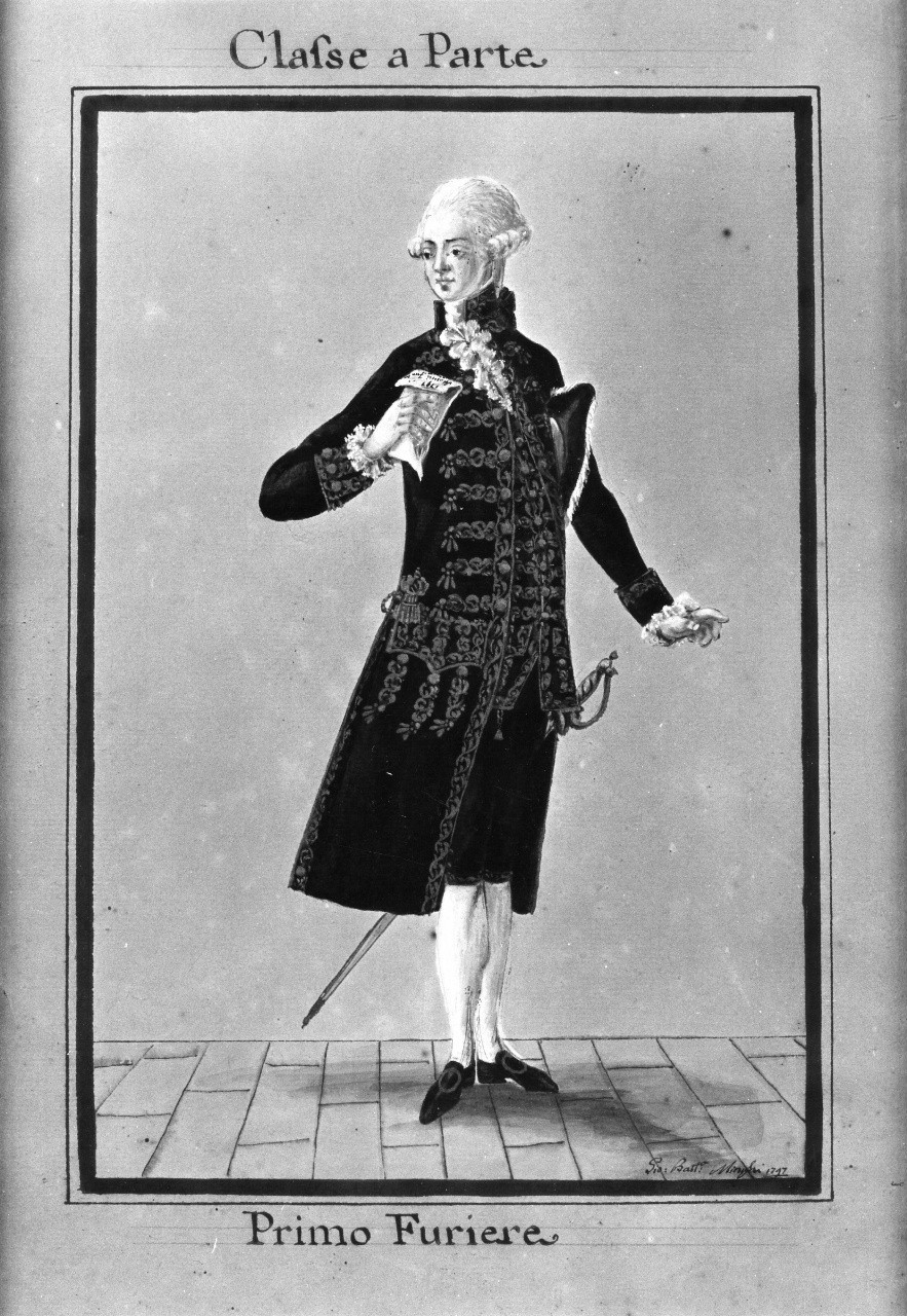 primo furiere (disegno, serie) di Minghi Giovan Battista (fine sec. XVIII)
