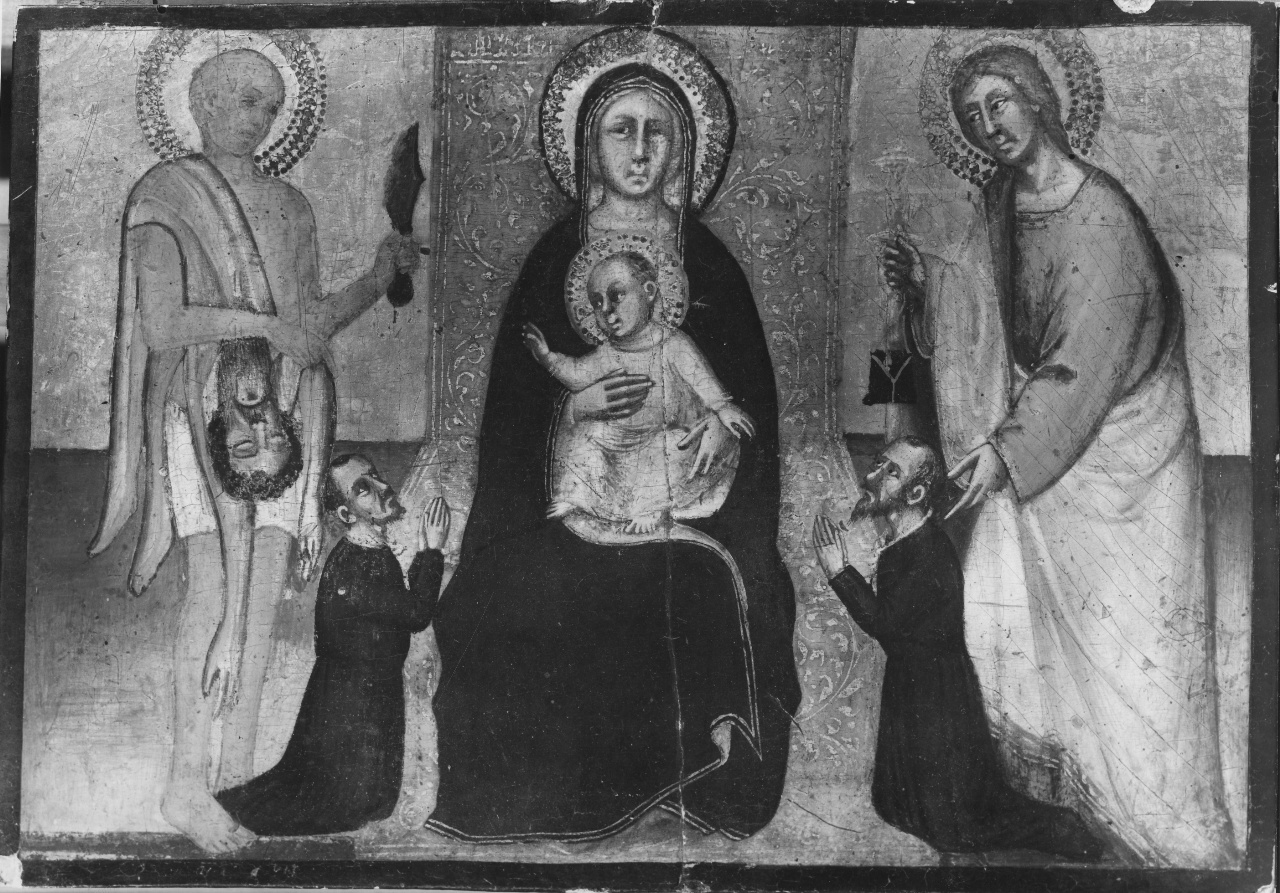 Madonna con Bambino tra San Giacomo Maggiore San Bartolomeo e due donatori (dipinto) di Simone di Filippo detto Simone dei Crocefissi (attribuito) (sec. XIV)