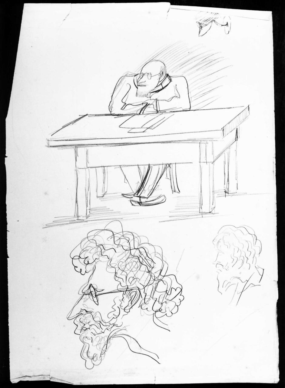tre caricature maschili (disegno) di Longhi Roberto (sec. XX)