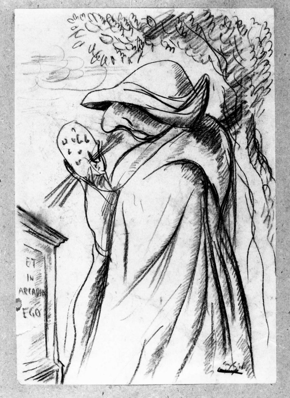 caricatura di Giorgio De Chirico (disegno) di Longhi Roberto (sec. XX)