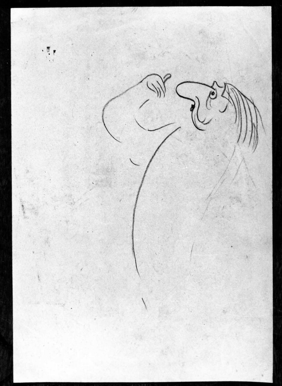 caricatura di Alberto Moravia e di Emilio Cecchi; caricatura di Giorgio De Chirico (disegno) di Longhi Roberto (sec. XX)