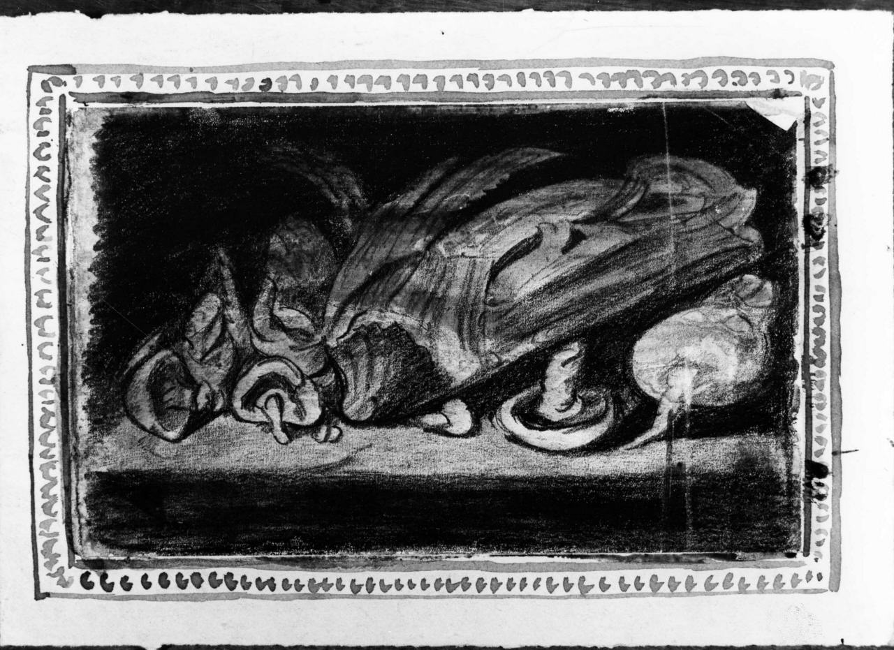 natura morta con funghi, rapa e verza (disegno) di Longhi Roberto (sec. XX)