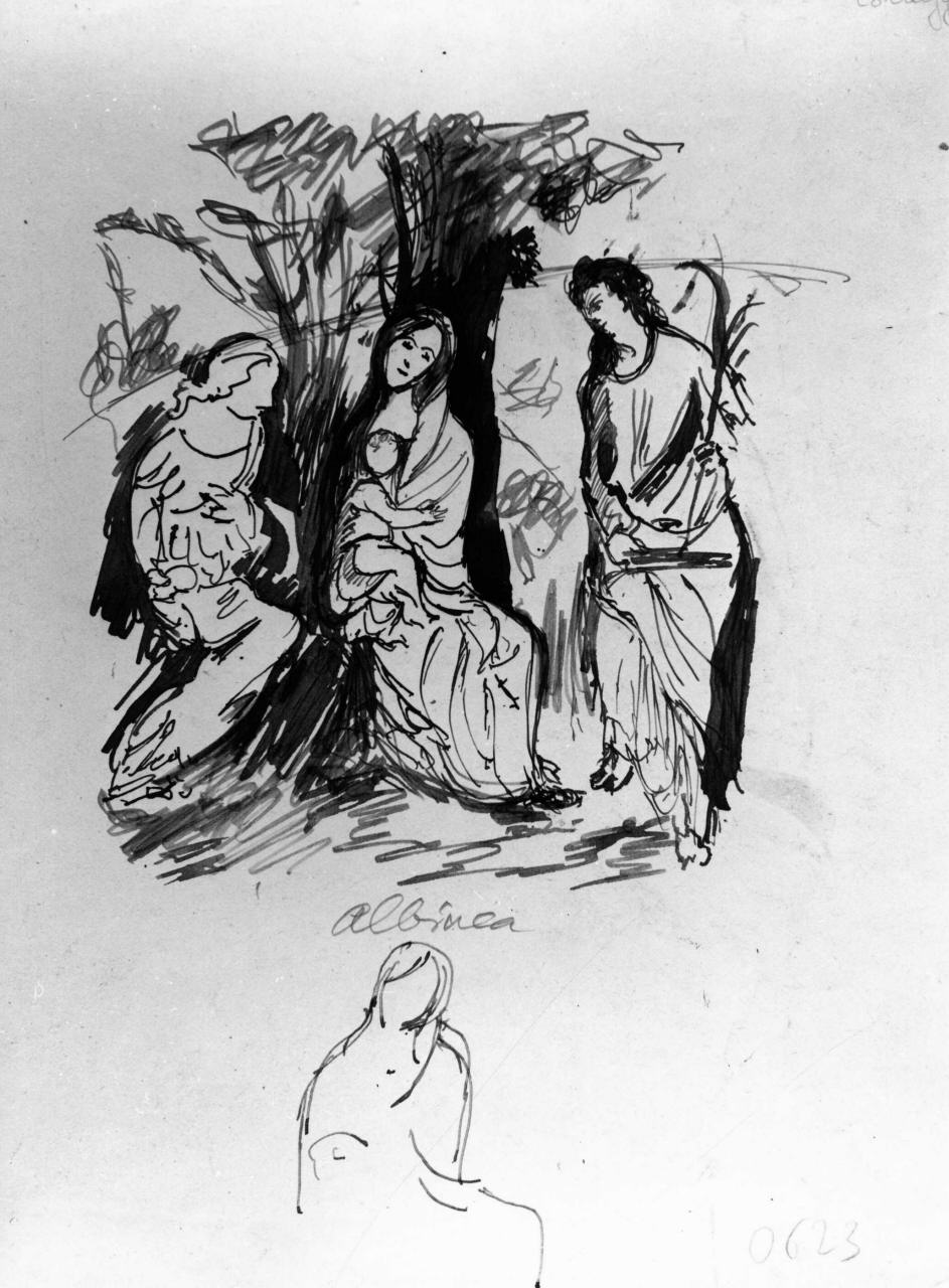 matrimonio mistico di Santa Caterina da Siena; Madonna con Bambino tra Santa Maria Maddalena e Santa Lucia (disegno) di Longhi Roberto (sec. XX)