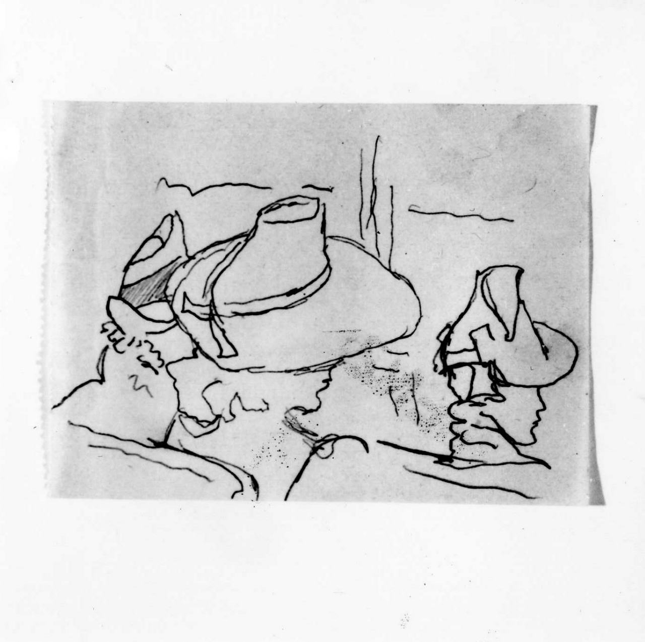 teste di donne con cappello (disegno) di Maccari Mino (sec. XX)