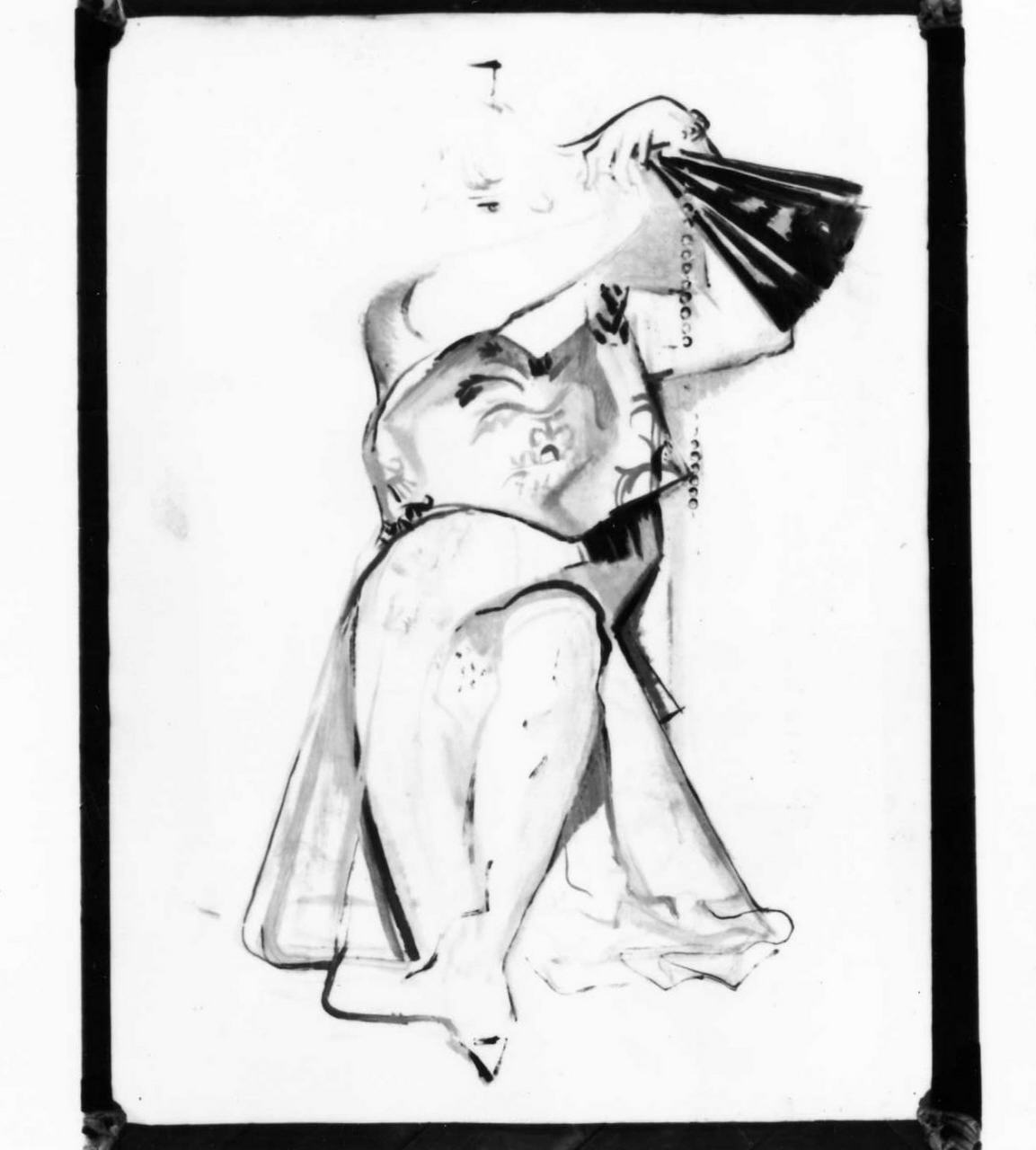 figure femminile con ventaglio (disegno) di Maccari Mino (attribuito) (sec. XX)