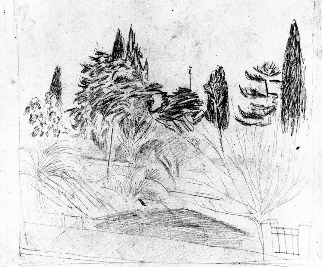 paesaggio (disegno) di Longhi Roberto (attribuito) (sec. XX)