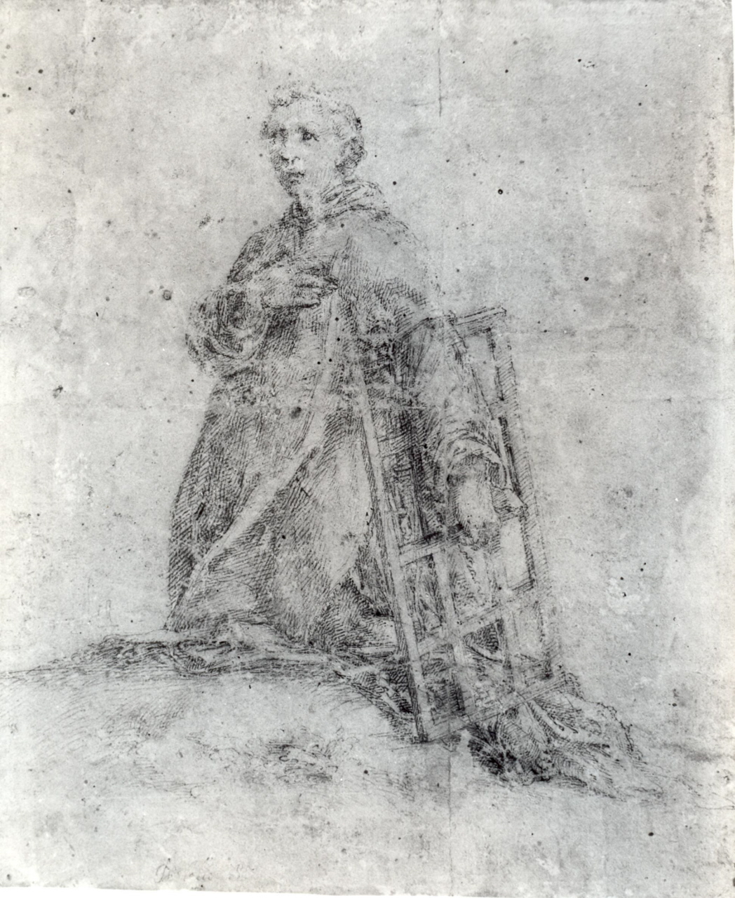 san Lorenzo inginocchiato (disegno) di Orsi Lelio (terzo quarto sec. XVI)