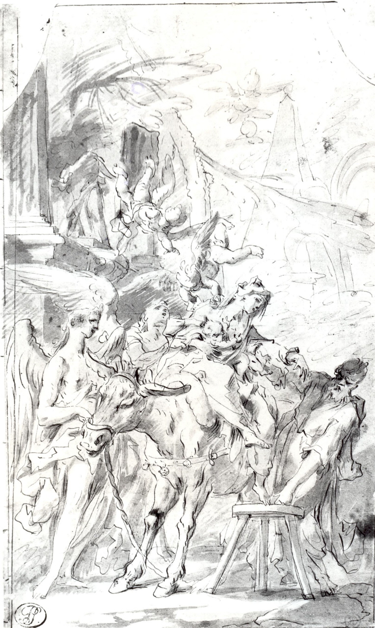 fuga in Egitto (disegno) di Pellegrini Giovanni Antonio (attribuito) (prima metà sec. XVIII)