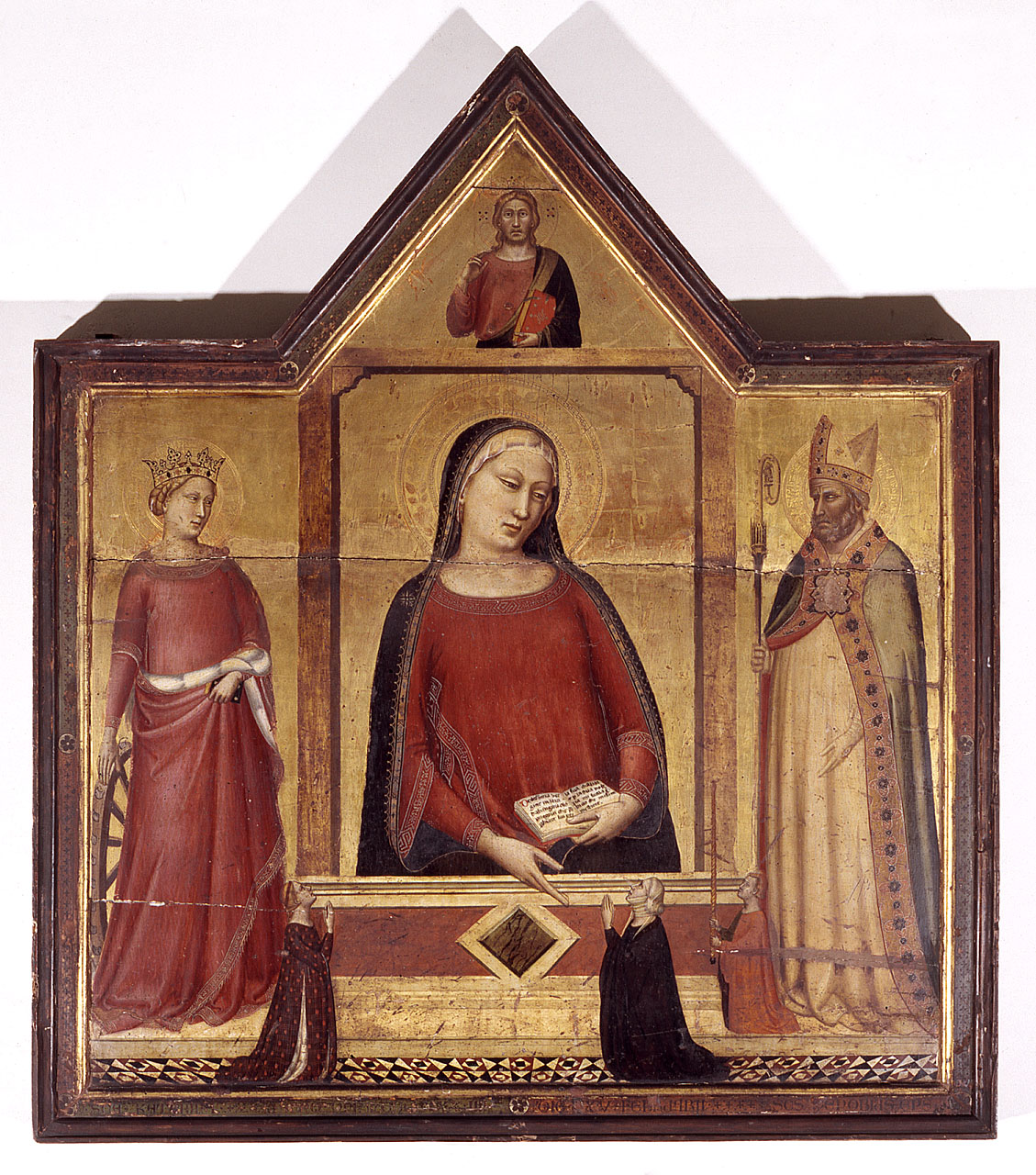 Madonna, San Zanobi, Santa Caterina d'Alessandria, Cristo benedicente, donatori (dipinto) di Daddi Bernardo (secondo quarto sec. XIV)