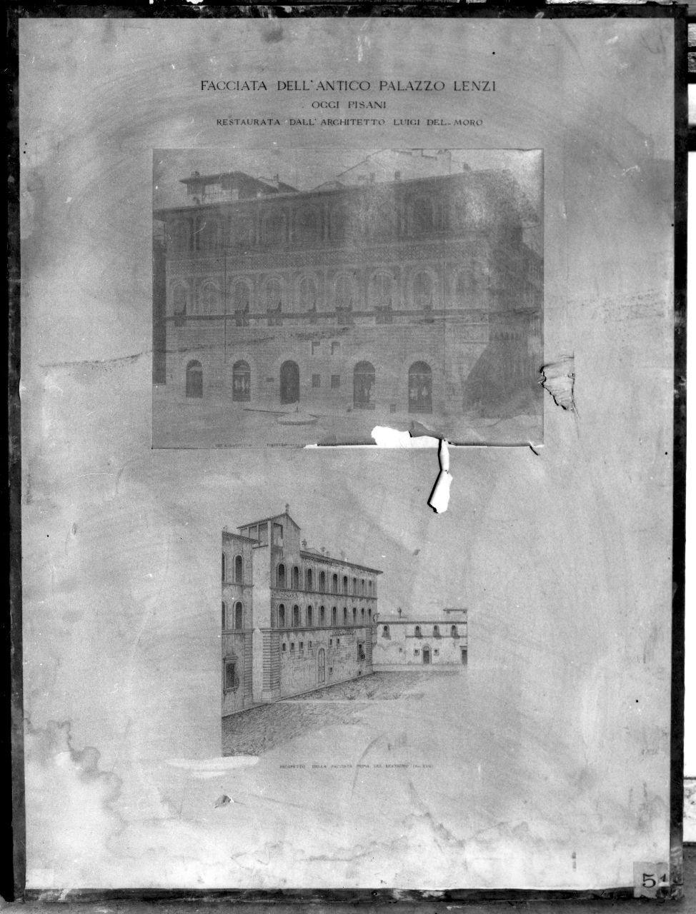 facciata di Palazzo Lenzi a Firenze (disegno) di Del Moro Luigi (sec. XIX)