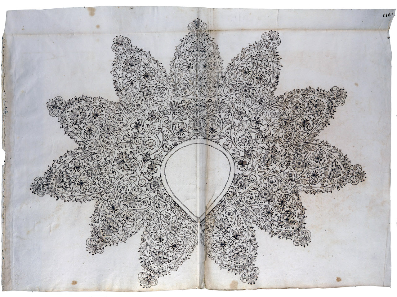 modello per merletto (disegno) di Samarco Giovanni Alfonso (attribuito) (sec. XVII)