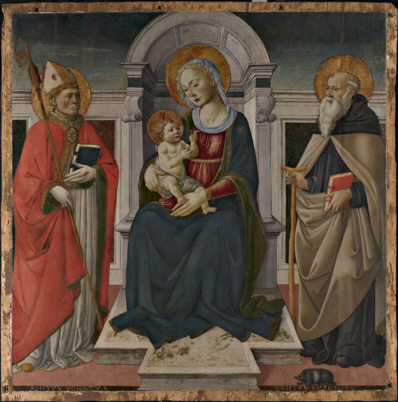 Madonna con Bambino in trono e i santi Donato e Antonio Abat (dipinto) di Maestro di San Miniato (seconda metà XV)