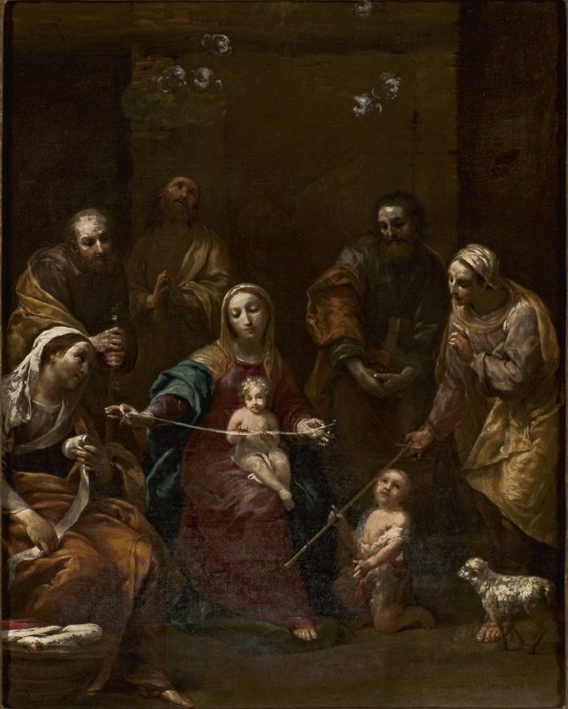 Sacra Famiglia con i santi Giovannino, Elisabetta, Zaccaria, Anna e Gioacchino (dipinto) di Crespi Giuseppe Maria detto Spagnolo (inizio XVIII)