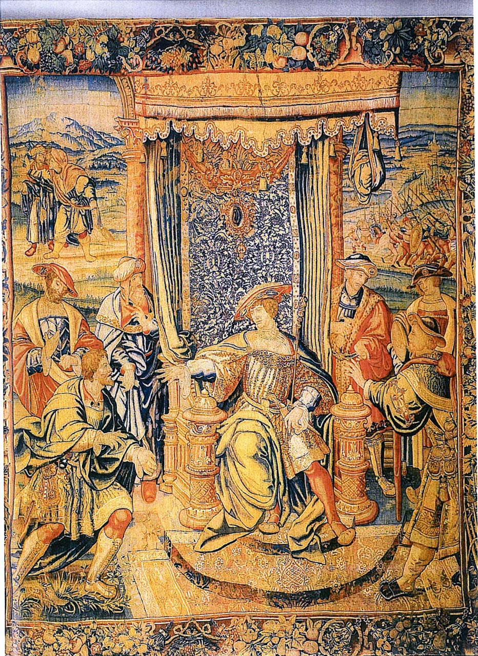 Sovrano seduto in trono (arazzo) - ambito fiammingo (metà sec. XVI)