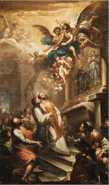 Transito di Sant'Andrea Avellino, visione di Sant'Andrea (dipinto, opera isolata) di Brusco Paolo Gerolamo detto Bruschetto (ultimo quarto XVIII)