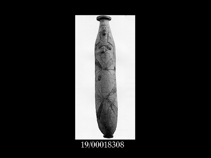 Storia: personaggio femminile (alabastron configurato) - produzione ionica (inizio SECOLI/ VI a.C)