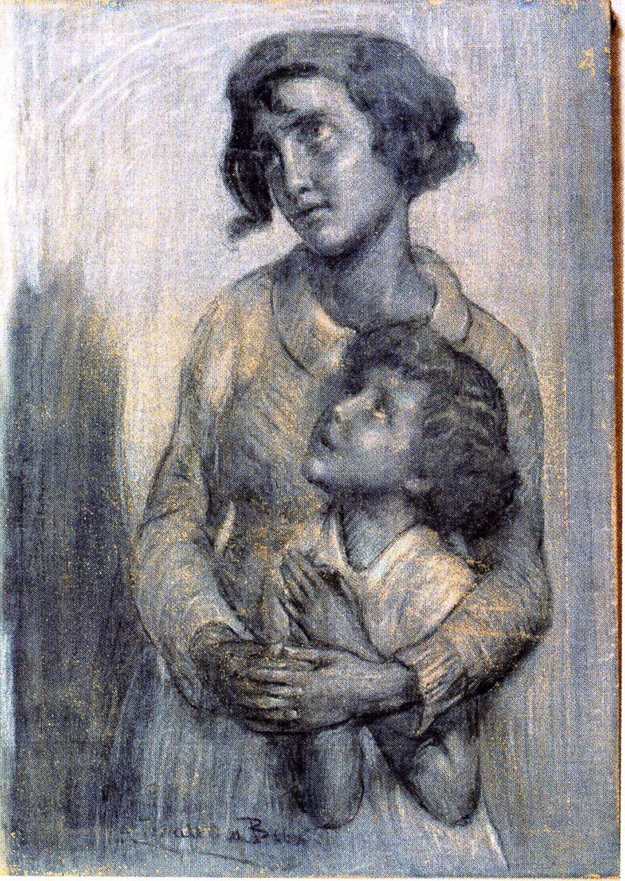 Preghiera per il babbo lontano, ritratti femminili (dipinto) di Dall'Oca Bianca Angelo (secondo quarto sec. XX)