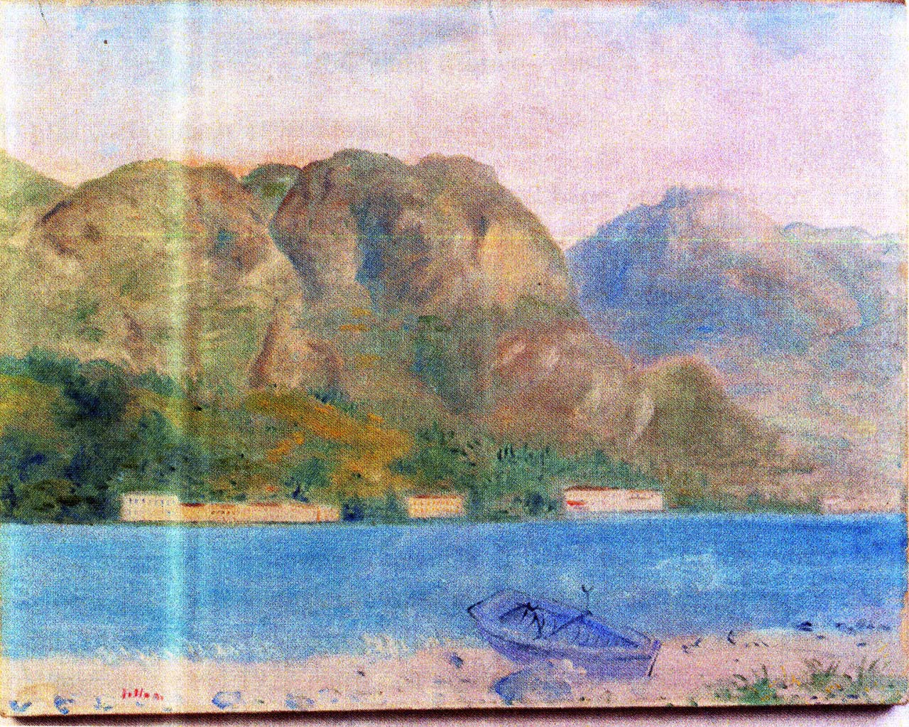 Sponda del Lario, paesaggio lacustre (dipinto) di Lilloni Umberto (metà sec. XX)
