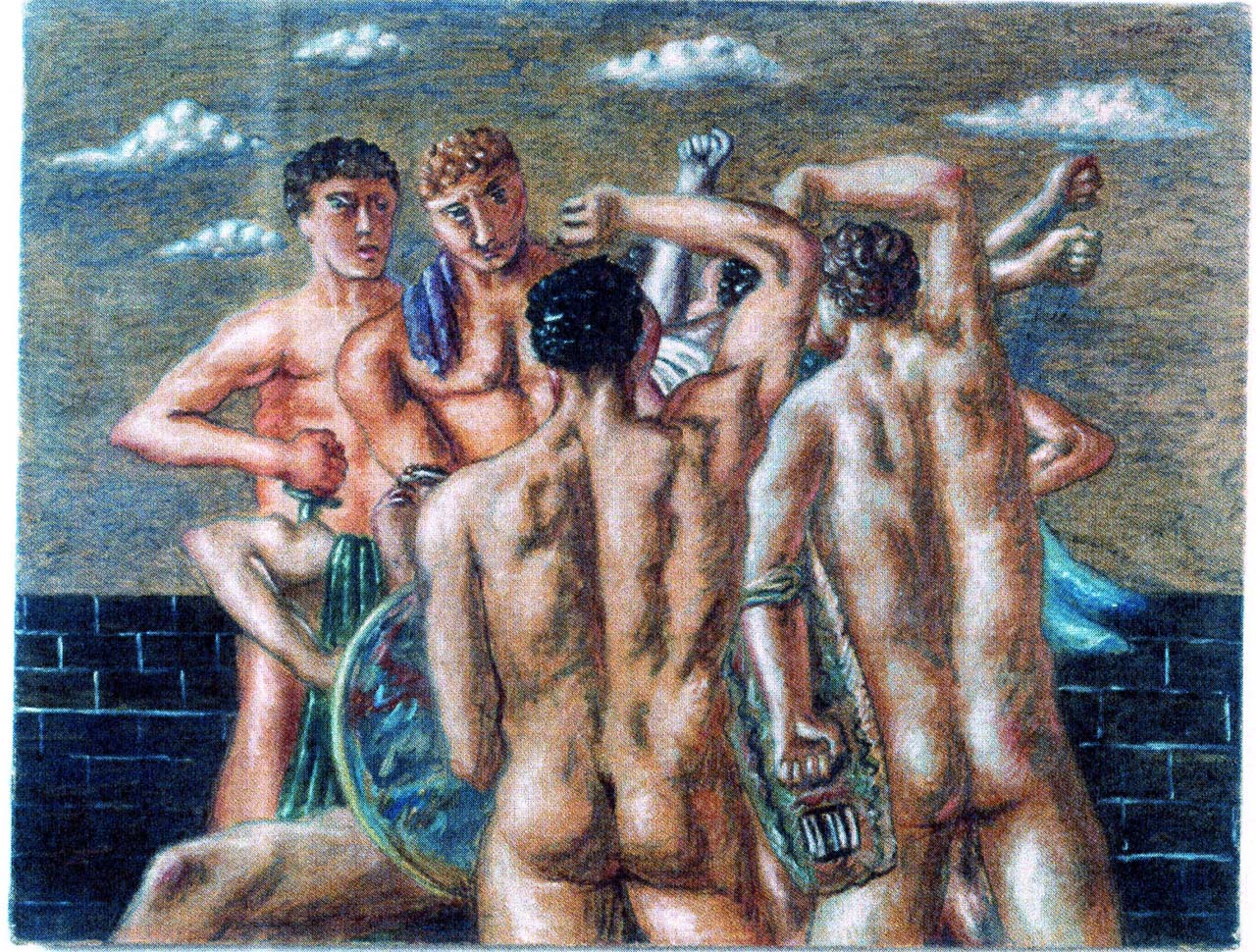 La Lutte, Gladiatori (dipinto) di De Chirico Giorgio (secondo quarto sec. XX)