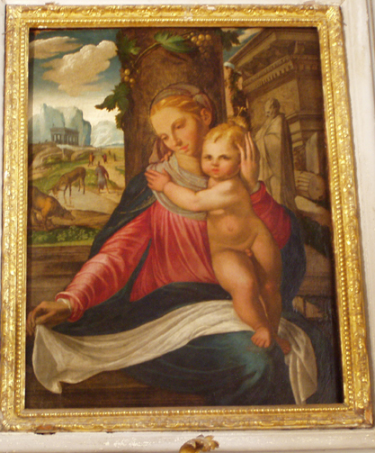 Madonna con il Bambino, Madonna con il Bambino e San Giuseppe (dipinto, opera isolata) di Vincenzo degli Azani da Pavia (attribuito) - ambito maturo rinascimento (metà XVI)