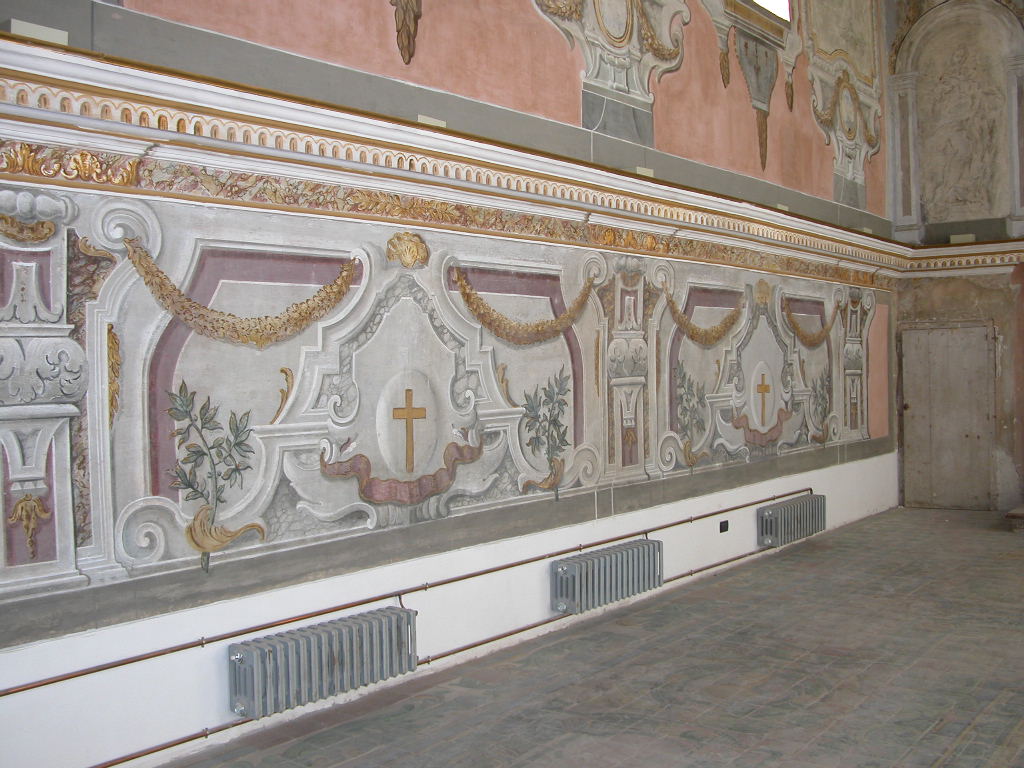 finte architetture, motivi vegetali, croci (dipinto) - ambito siciliano (prima metà, prima metà XVIII, XX)