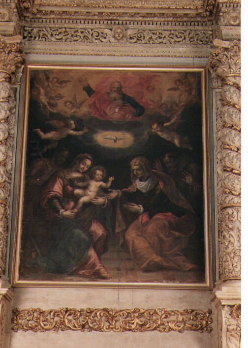 Madonna e Gesù Bambino, San Giovanni Battista e Sant'Anna, Dio Padre e Col omba dello Spirito Santo (dipinto) - ambito Italia meridionale (sec. XVIII)
