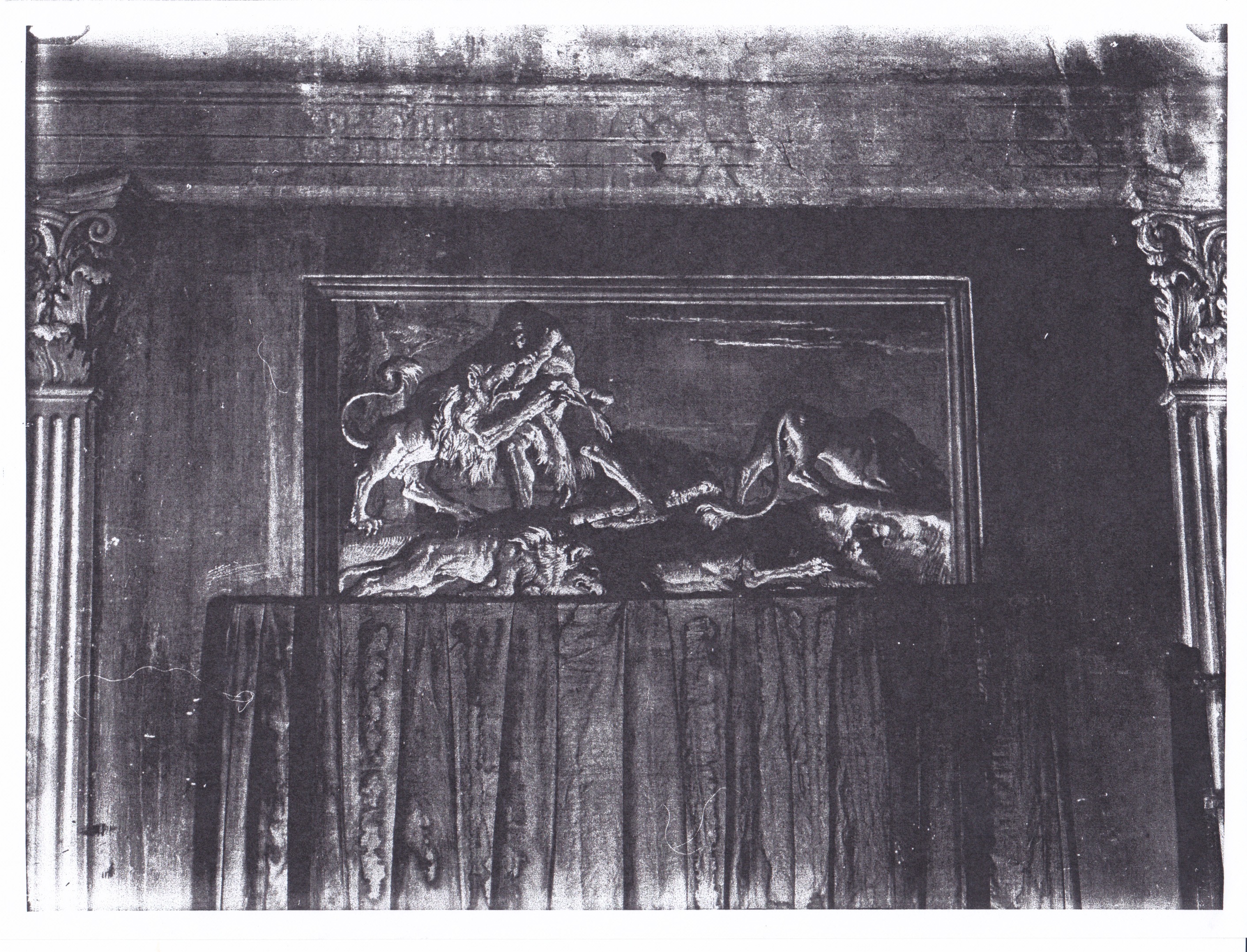 Ercole e il Leone Nemeo, scena mitologica (affresco) di Tiepolo Gian Domenico (XVIII)