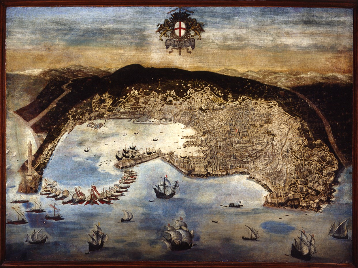 Veduta di Genova, veduta di città (dipinto, opera isolata) di Girolamo Bordoni (primo quarto XVII)