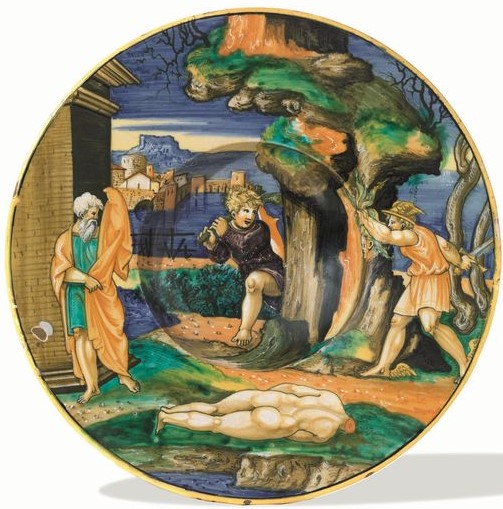 Perseo con la testa di Medusa (piatto, opera isolata) di Avelli Francesco Xanto detto Rovigo da Urbino (secondo quarto XVI)