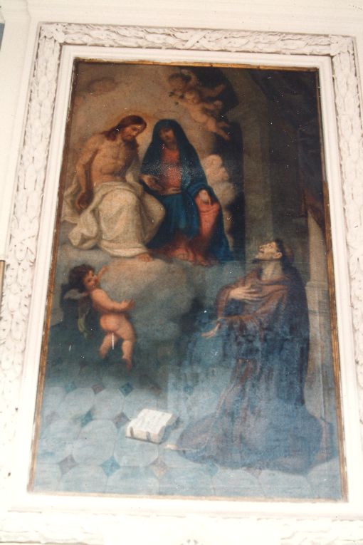 Cristo e la Madonna e San Francesco d'Assisi (dipinto) di Lapenna F.A (sec. XIX)