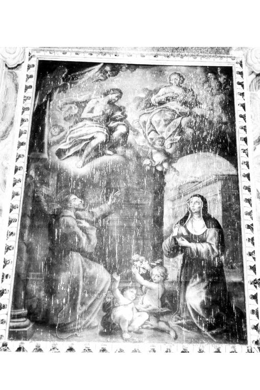 Gesù concede la Regola a San Francesco d'Assisi e Santa Chiara (dipinto) di Porta Nicola (bottega) (sec. XVIII)