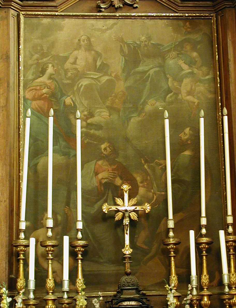 Madonna intercede presso la Trinità per i Santi Filippo e Giacomo (dipinto) - ambito ravennate (ultimo quarto sec. XVII)