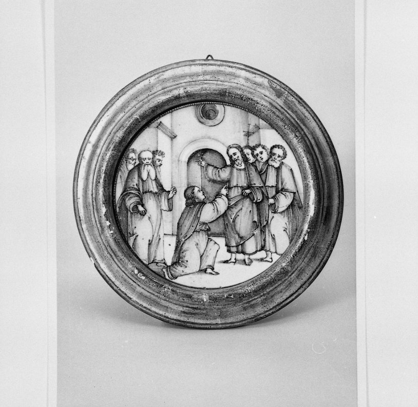 incredulità di San Tommaso (coppa, frammento) di Torelli Francesco (bottega) (sec. XVI)