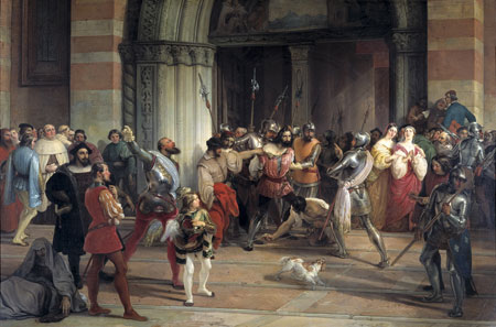 Ventura Fenaroli arrestato nella chiesa del Carmine a Brescia dai Francesi (dipinto, opera isolata) di Hayez Francesco (attribuito) (inizio Sec. XIX)