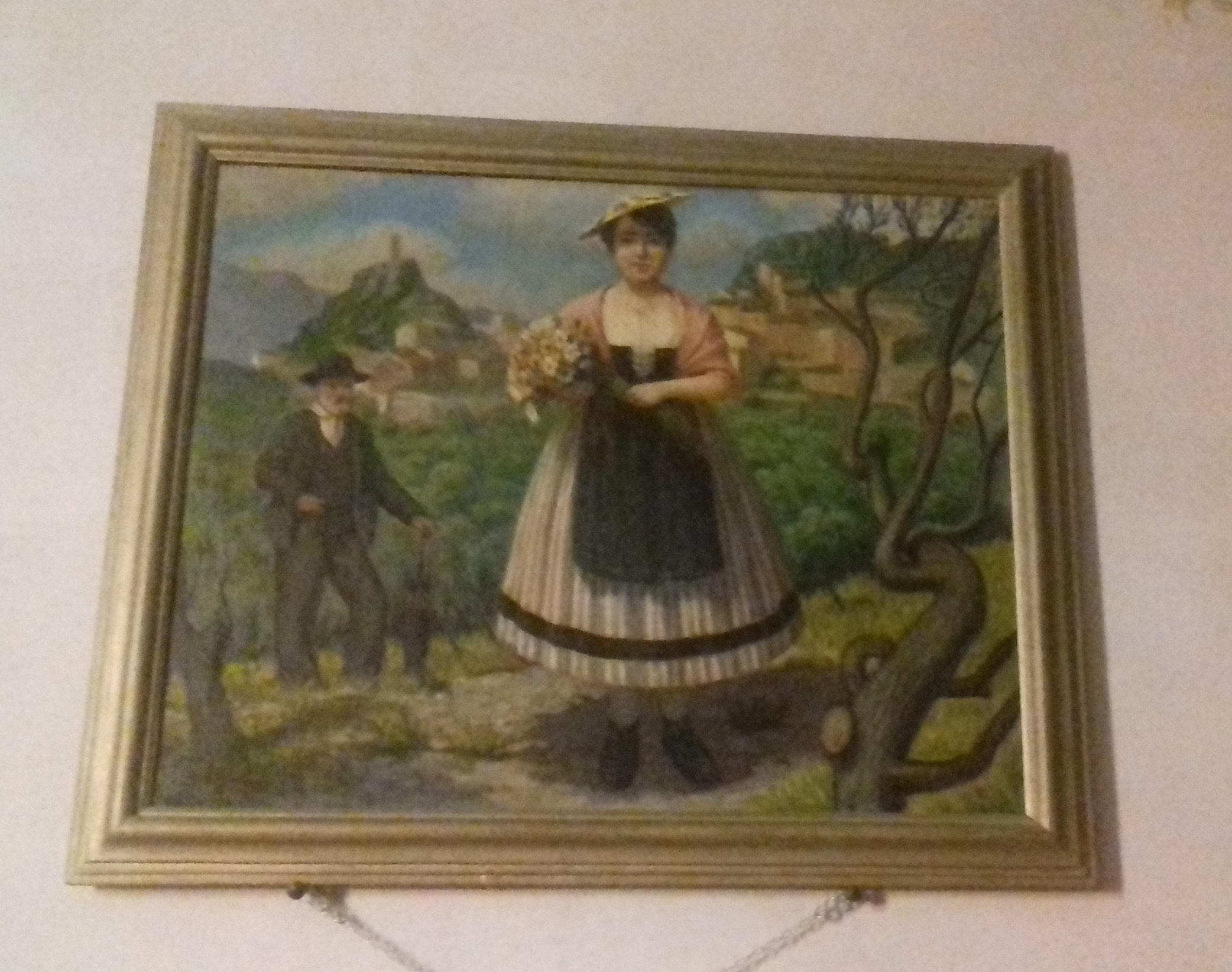 Paesaggio con donna in costume, paesaggio e figura femminile (dipinto) di Zapparoli Noradino (XX)