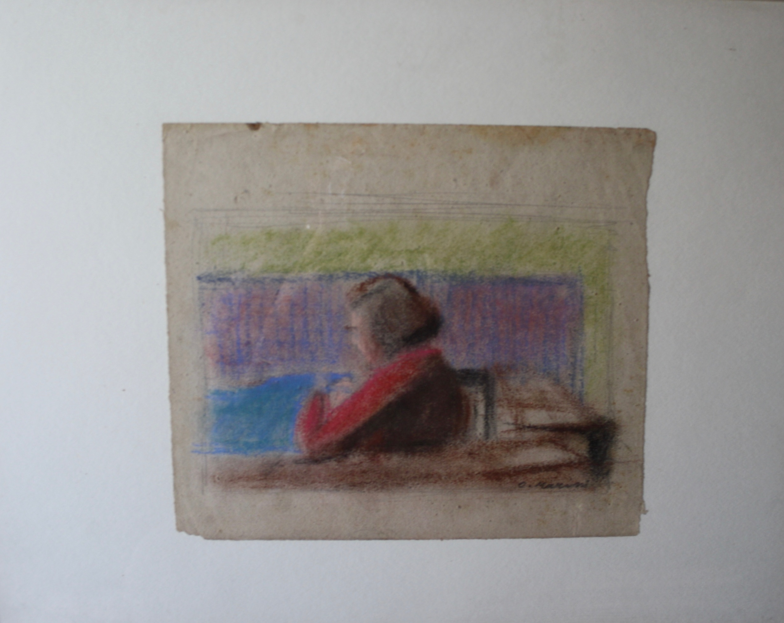 La figlia Irene mentre lavora a maglia, ritratto (disegno) di Marini Oreste (XX)