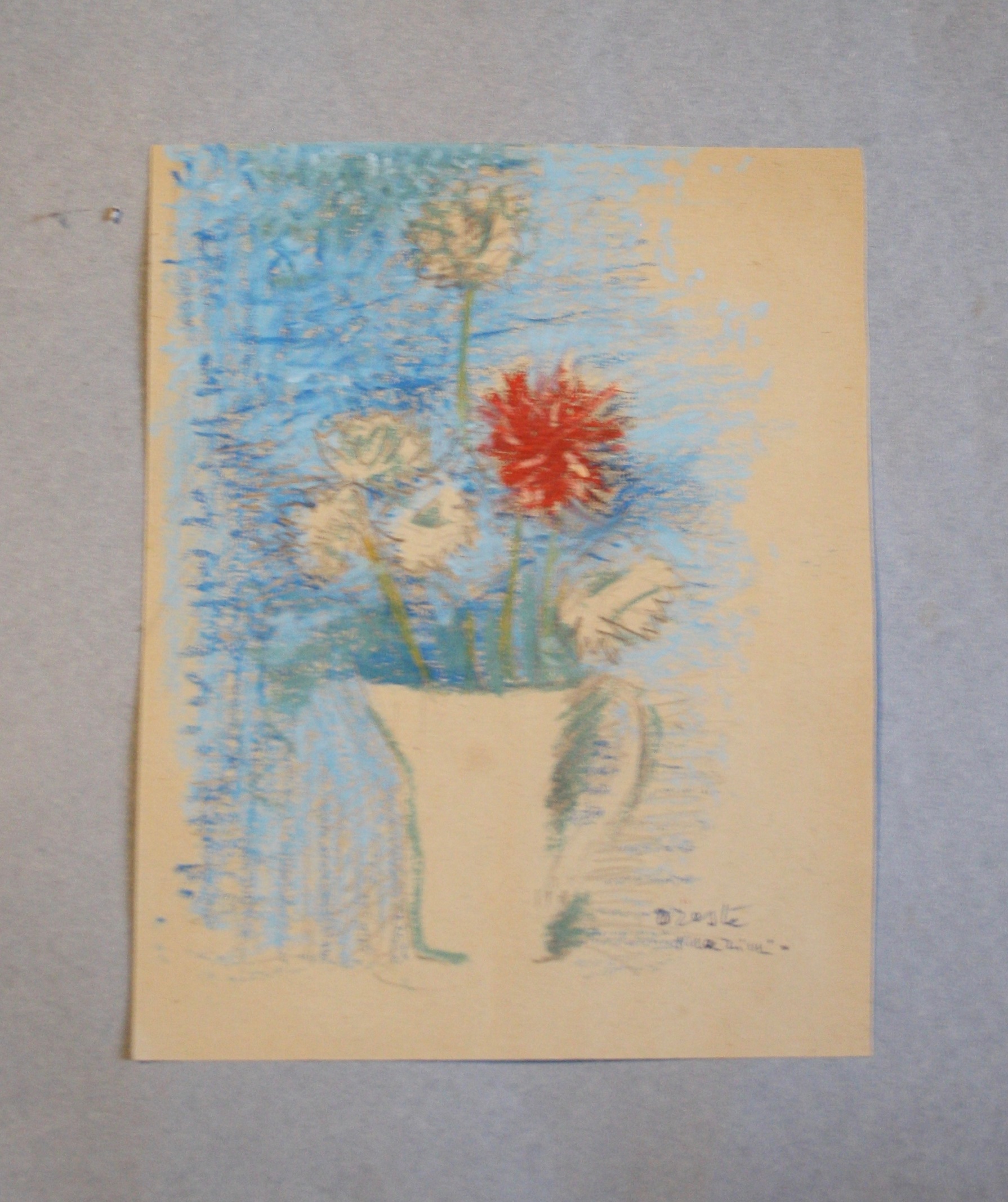 Vaso con fiori, natura morta (disegno) di Marini Oreste (XX)