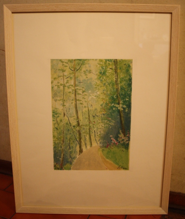 Strada con alberi, paesaggio (dipinto) di Lilloni Umberto (XX)