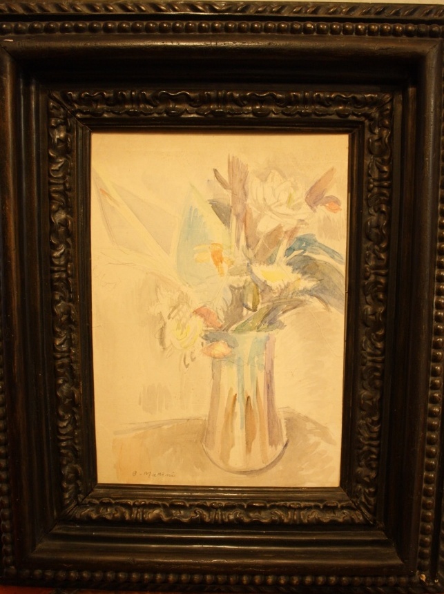 Vaso con fiori, natura morta (disegno) di Marini Oreste (XX)