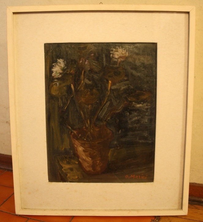 Vaso di fiore di notte, natura morta (dipinto) di Marini Oreste (XX)