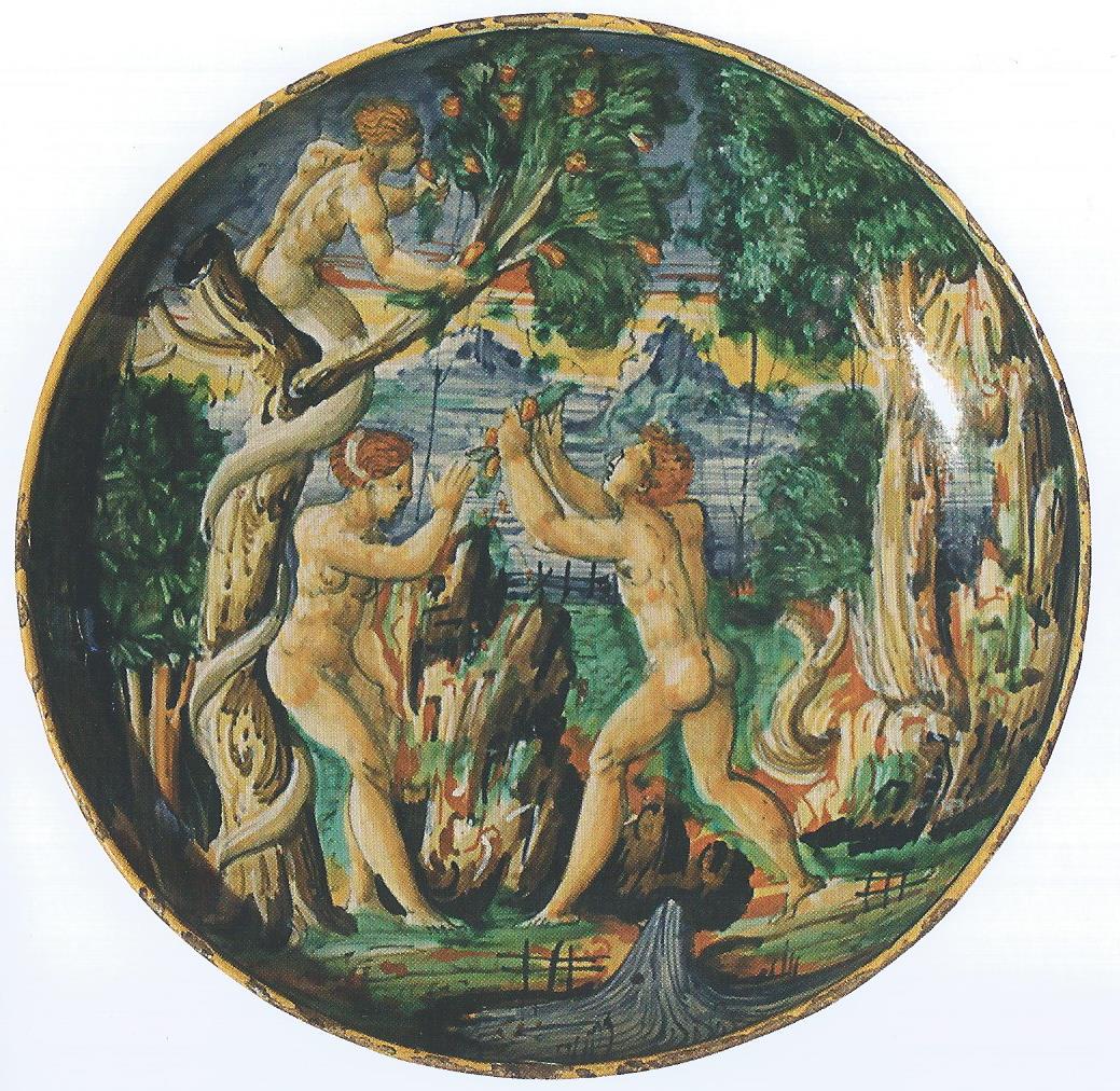 tentazione di Adamo e Eva (piatto) - manifattura Italia centrale (metà XVI)