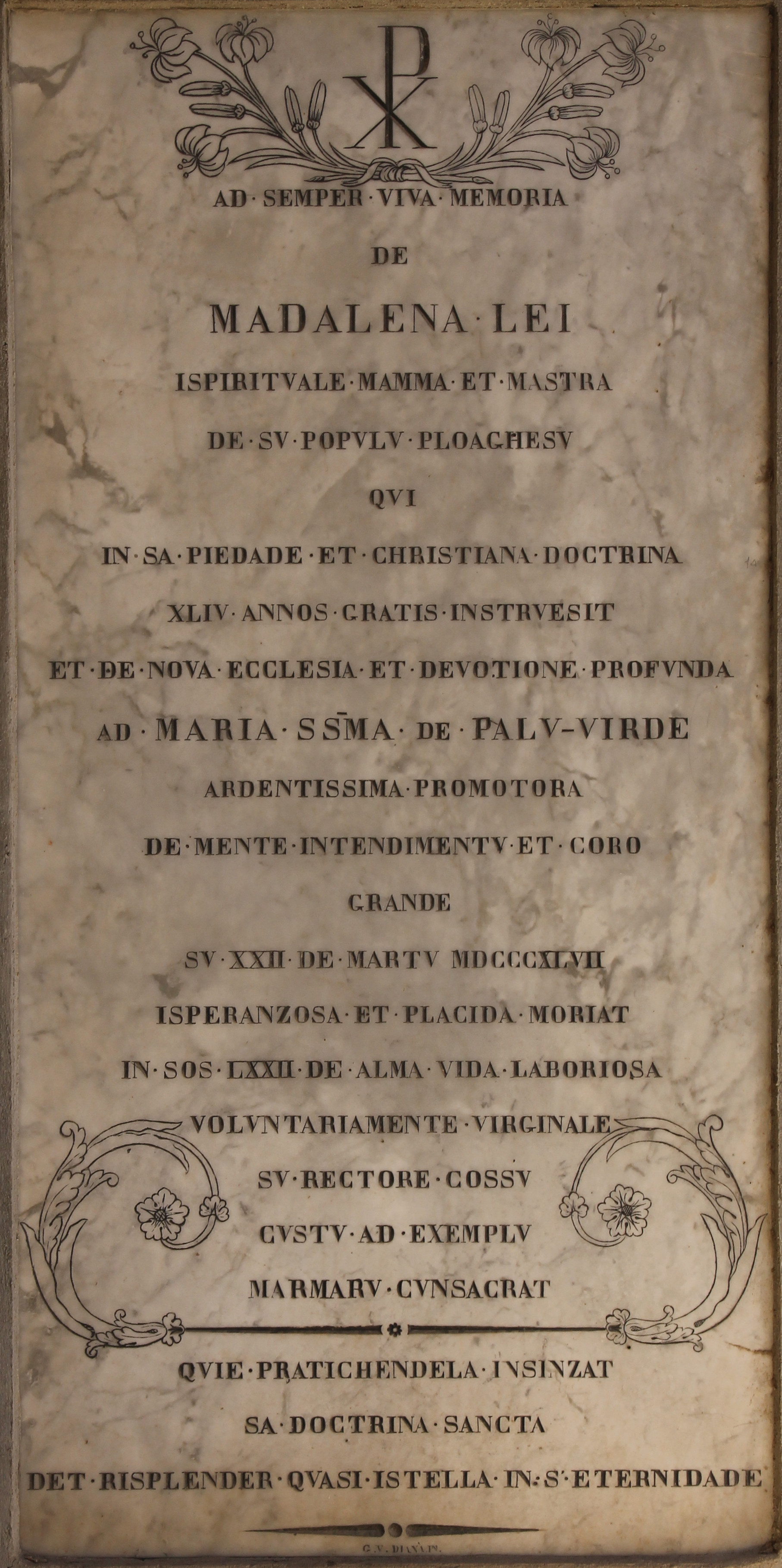 Soggetto assente (lapide tombale, opera isolata) di Diana, Giacomo (secondo quarto XIX)