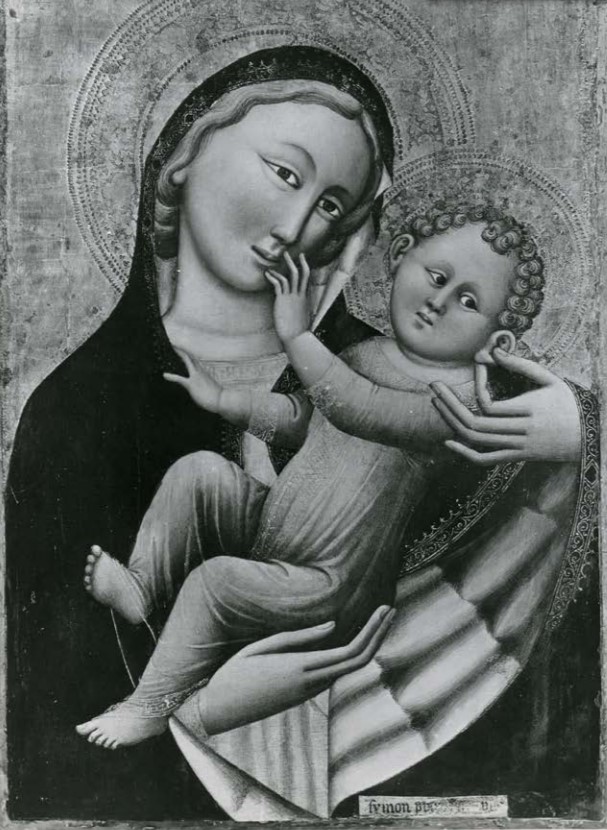 Madonna dell'orecchio, Madonna con Bambino (dipinto, opera isolata) di Simone di Filippo detto Simone dei Crocifissi (cerchia) (sec. XIV)