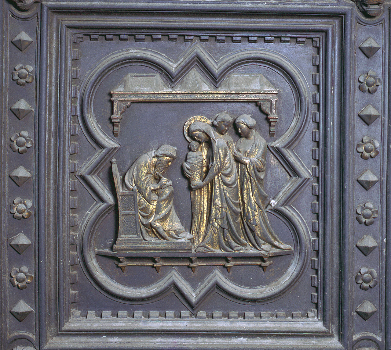 imposizione del nome a San Giovanni Battista (formella) di Andrea Pisano, Piero di Donato, Piero di Jacopo, Dini Lippo (sec. XIV)