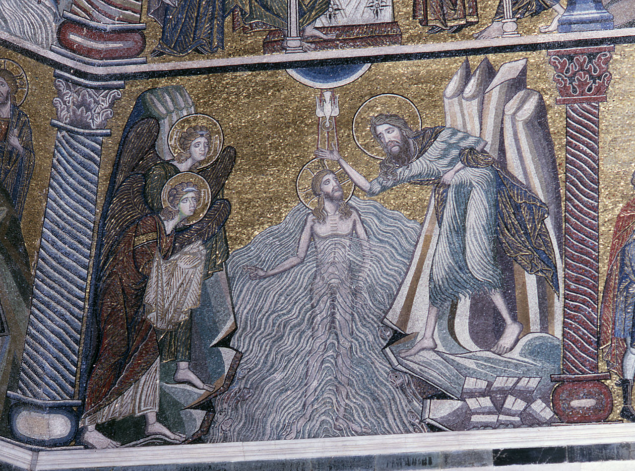 battesimo di Cristo (decorazione musiva) di Cenni di Pepo detto Cimabue (cerchia) - bottega fiorentina (sec. XIII)
