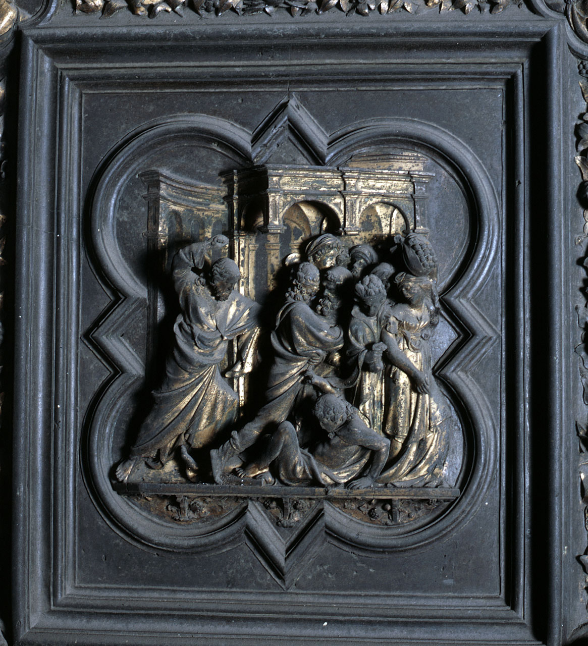 Cristo caccia i mercanti dal tempio (formella) di Ghiberti Lorenzo (sec. XV)