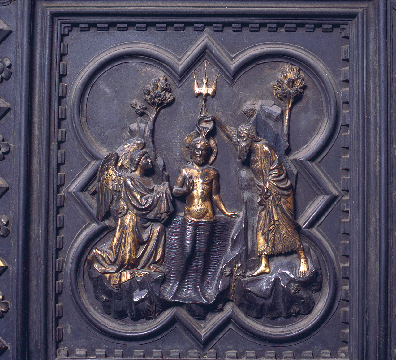 battesimo di Cristo (formella) di Andrea Pisano, Piero di Donato, Piero di Jacopo, Dini Lippo (sec. XIV)